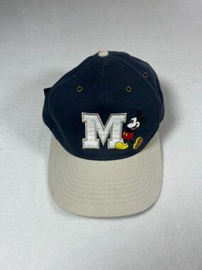 Vintage 90s Disney Mickey Mouse Big M Navy Cap Beige Brim One Size Unisex